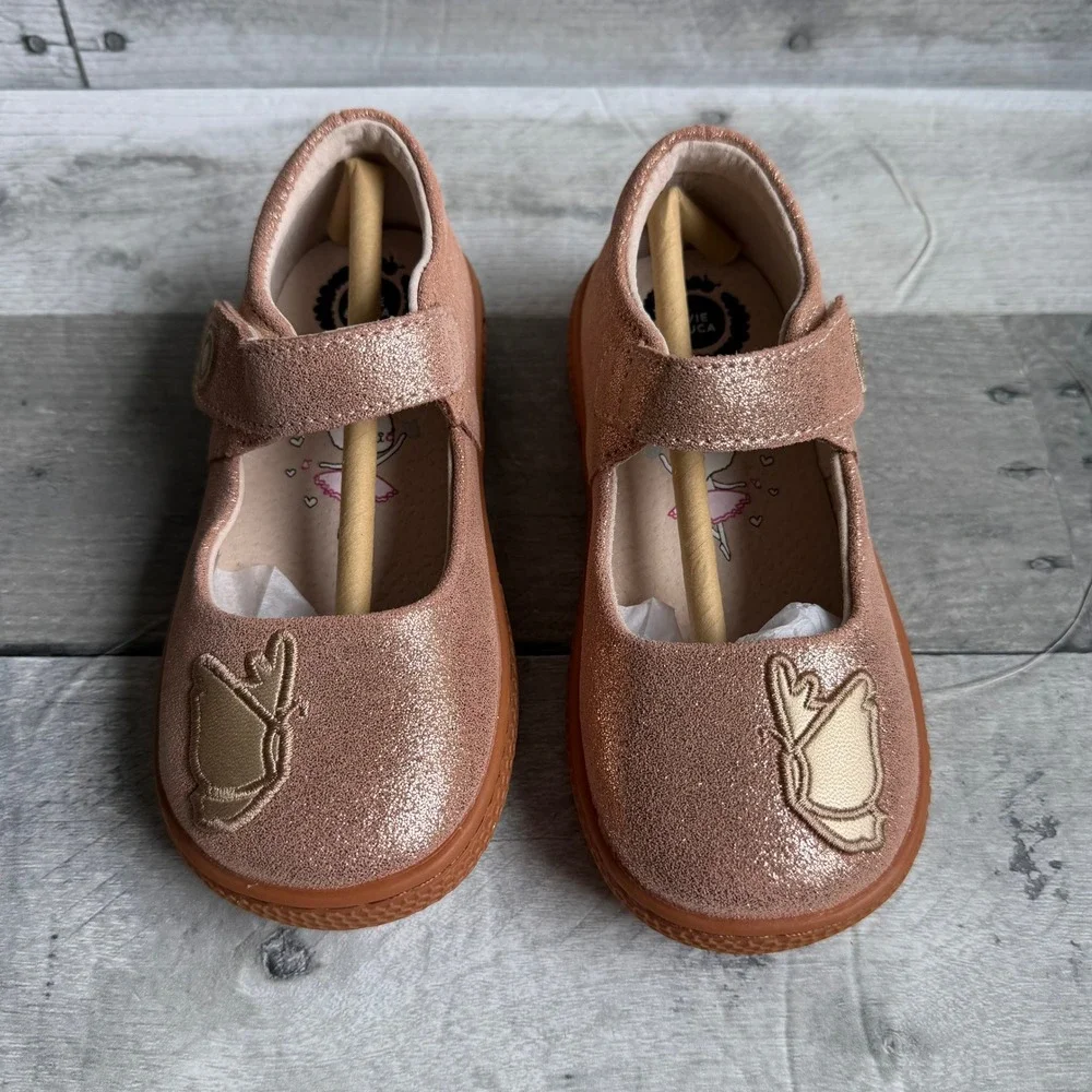 Livie & Luca Rose Gold Glitter Butterfly Mary Jane Leather Shoes 9M 836-04-2022